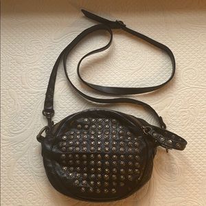 FRYE Black Leather Crossbody Purse w/ Grommets